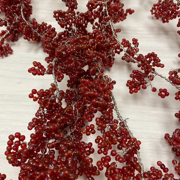 Rare Vintage Pottery Barn Glass Pepperberry Beaded Garland Red - Picture 7 of 8